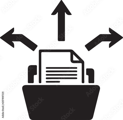 File sharing and document distribution icon depicting data transfer or information export concept with document transfer distribute information business management uploading networking