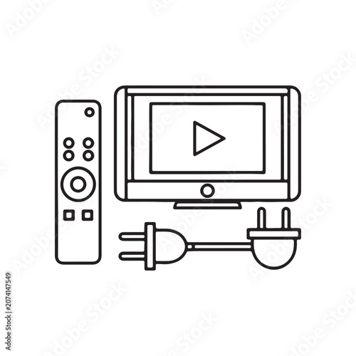 Television set with remote control and power plug icon television entertainment broadcasting streaming electricity electronics technology appliance broadcast connection electric minimalist