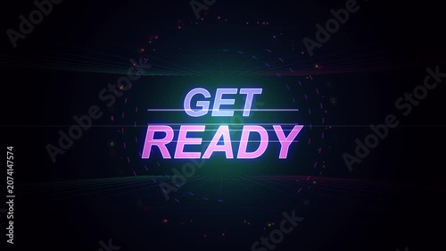 Animated Get Ready Text With Neon Laser Grid Background Loop