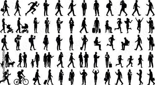 Bild auf Leinwand People silhouettes mega vector collection featuring crowd of diverse men women a
