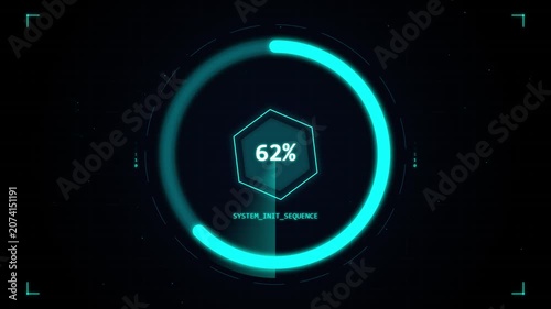 Futuristic digital loading progress circle with hexagon user interface