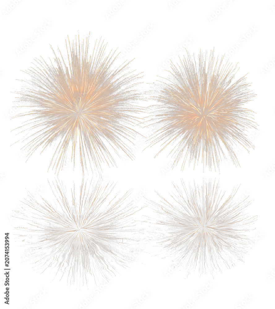 Obraz premium Golden fireworks burst with luminous particles transparent background