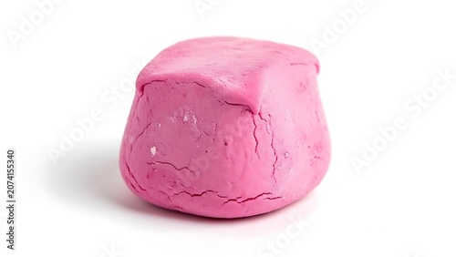 Pink Play-Doh lump on a white background.