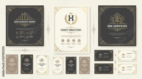 Luxury Branding Identity Design Layout with Business Cards & Menus