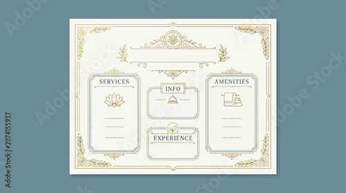 Elegant Website Design Template with Deco Frames and Icons - Hotel Concept