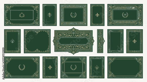 Ornate Dark Green Decorative Frames and Borders Collection, Vintage Style