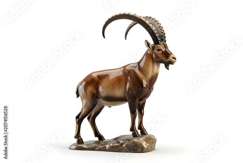 Alpine ibex statue standing on rocky base