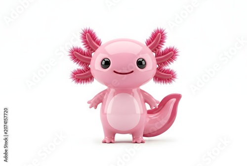 Cute pink axolotl character standing on a white background