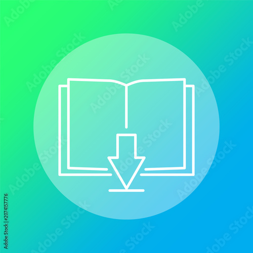 Book download arrow icon features colorful vector element. Enhances digital education library and online learning process.