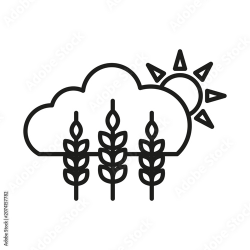 Wheat cloud weather features outline vector element. Represents autumn agriculture climate and morning sky forecast.