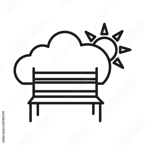 Bench cloud weather features outline vector element. Represents autumn park climate and morning sky forecast.