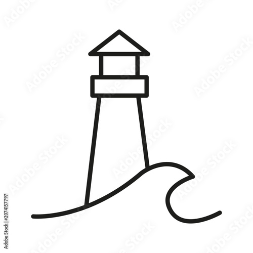 Lighthouse wave marine navigation features linear vector element. Visualizes sea ocean travel and coastal safety guidance.