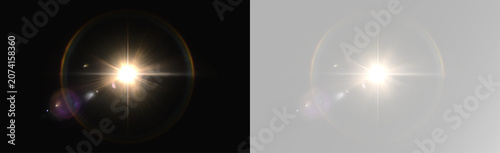 Cuadro en lienzo Bright sun lens flare light effect with glowing halo ring starburst rays optical