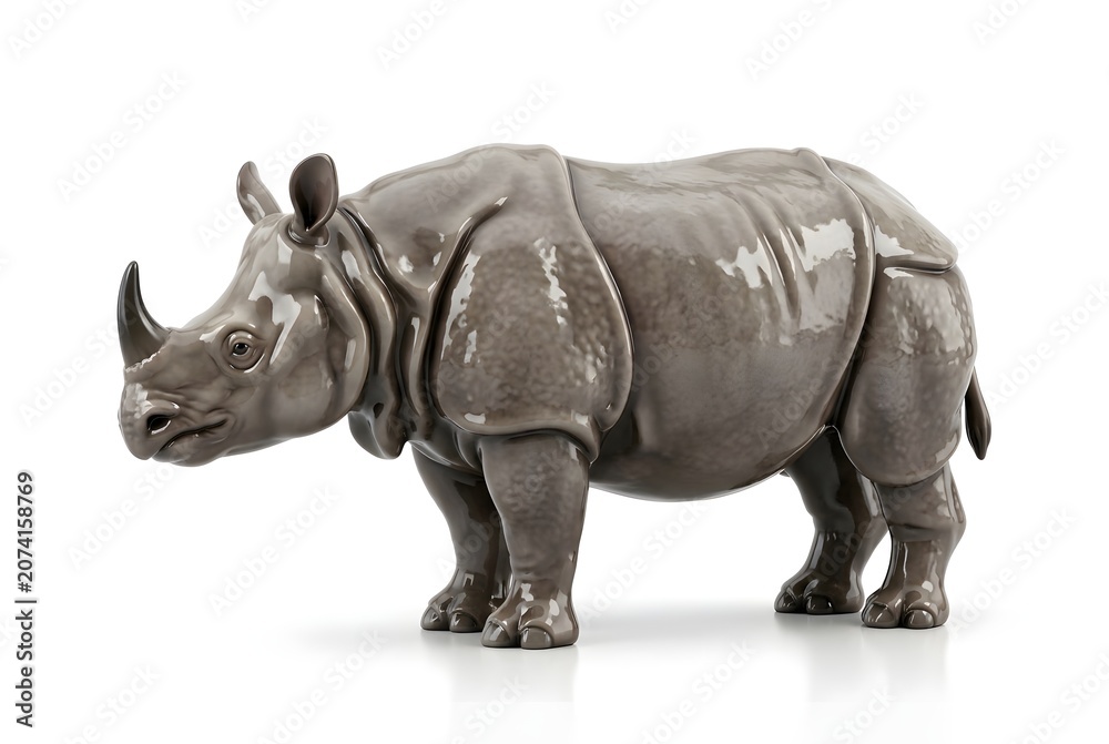Fototapeta premium Gray rhinoceros side profile studio shot isolated white background