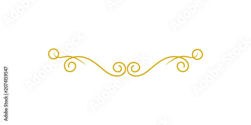 Elegant golden swirl divider design element isolated on transparent background
