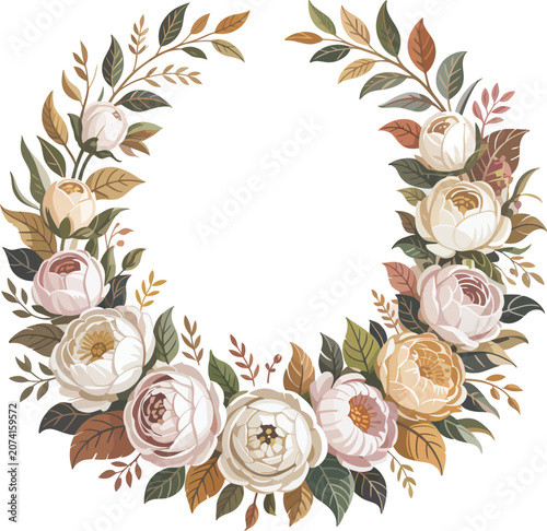 Floral Wreath, Watercolor Flowers, Boho Decor, Greenery Border