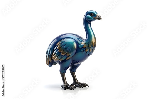 Sculptural bird figurine shiny metallic blue and gold detail