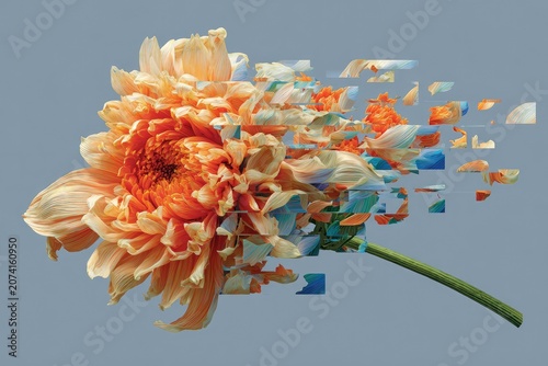 Pixelated orange flower breaks apart