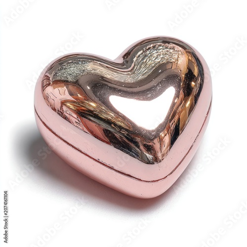 Rose gold heart; smooth, glossy, and reflective surface