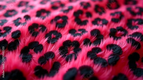 A close-up view of a vibrant pink leopard print fabric texture