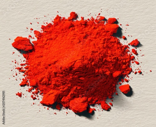 Vivid orange pigment powder heap on textured paper