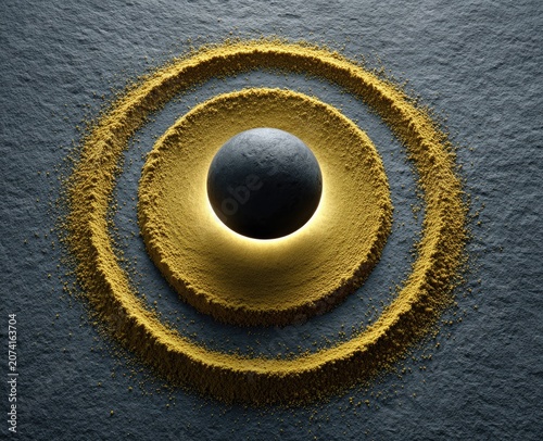 Orb surrounded by glowing sand circles on rough stone