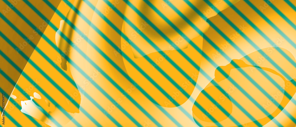 Fototapeta premium Green Yellow Diagonal Stripe Abstract Background With Curved Geometric Pattern