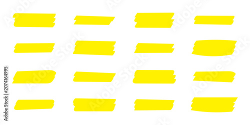 Collection of yellow highlighter marks set. This highlighter lines set isolated on white background. Marker pen highlight strokes. Vector hand drawn graphic stylish element. Eps10