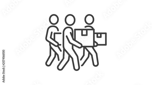 Group carrying cardboard boxes for office relocation service.