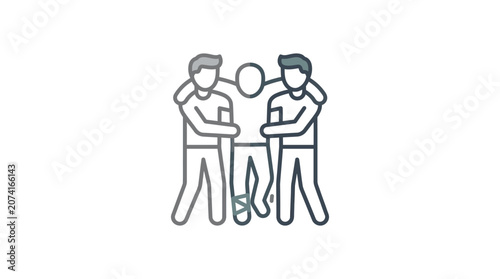 Group of people embracing for support line art.