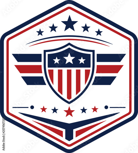 Patriotic shield emblem with stars and stripes design