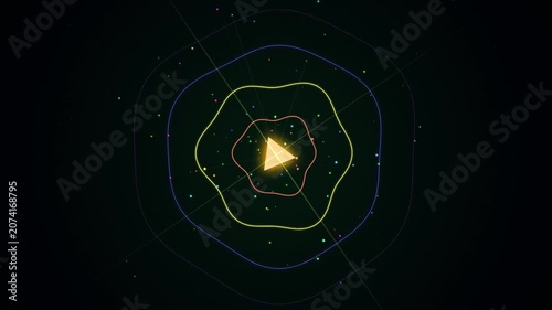 Neon triangle rotating within pulsing circular abstract light waves