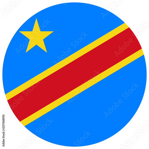 DR Congo flag button PNG highlighting the diagonal red stripe and golden star on a vibrant blue circular field.