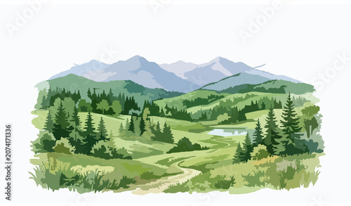 Photos Watercolor mountain landscape background vector EPS10