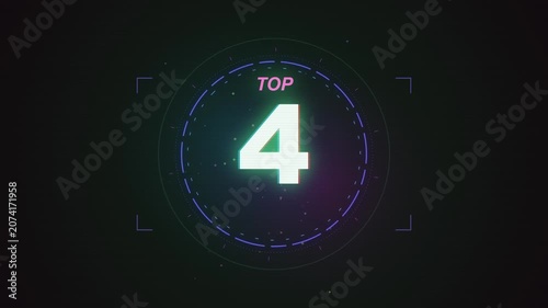 Countdown timer animation with digital interface and glowing numbers