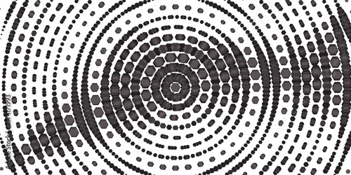 Hexagon halftone gradient texture. Abstract black grunge background. Geometric retro halftone tech wallpaper. Fading wavy hexagonal pattern backdrop. Vector vanishing honeycomb grunge bitmap overlay