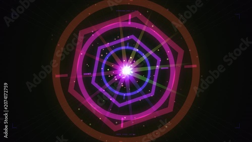 Futuristic digital portal interface with pulsating geometric light effects