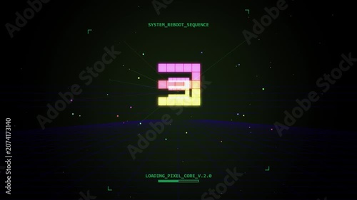 Countdown Timer with Retro Digital Pixel Numbers and Neon Grid Loop