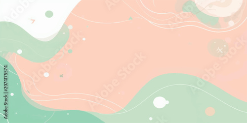 Photos Soft Pastel Waves organic abstract background in muted pastel tones of coral and mint green, with flowing, undulating shapes and delicate white line accents, creating a serene and airy aesthetic