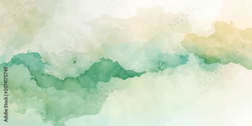 Fotografie Abstract Watercolor Wash soft watercolor washes in green and yellow hues blend seamlessly, creating a serene and organic texture reminiscent of natural formations or celestial clouds
