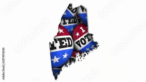 Maine ME State Map I Voted Pins Buttons Election Democracy 3d Animation