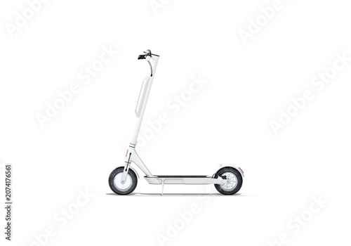 Blank white electric scooter with banner mockup png, transparent background, 3d rendering, Empty leisure device for route drive mock up cut out. Clear automatic skouter for hourly lease template.