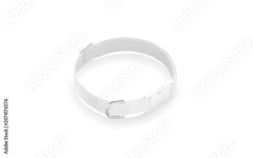 Blank white dog collar with plastic buckle mockup png, transparent background, 3d rendering. Empty puppy fabric necklace with clasp for control mock up cut out. Clear quick side fastener template.