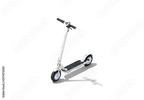 Blank white electric scooter with banner mock up png, transparent background, 3d rendering. Empty eco device for leisure mockup cut out. Clear mobility transport with signage for rent template.