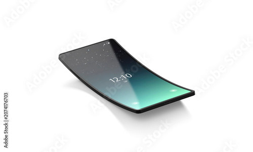 Blank black turn on phone flexible display vertical mockup png, transparent background 3d rendering. Empty smartphone with locked desktop mock up cut out. Clear digital innovation led gadget template.