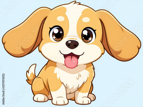 Adorable cartoon puppy with floppy ears, big eyes, playful tongue, and soft fluffy design