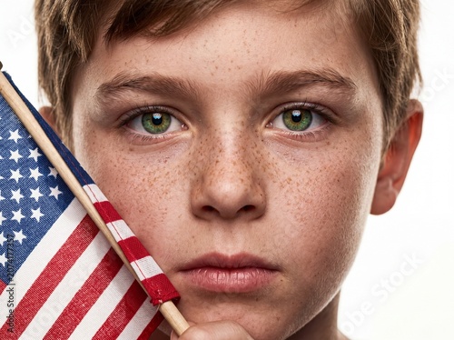 Young Person Holding American Flag Close-Up