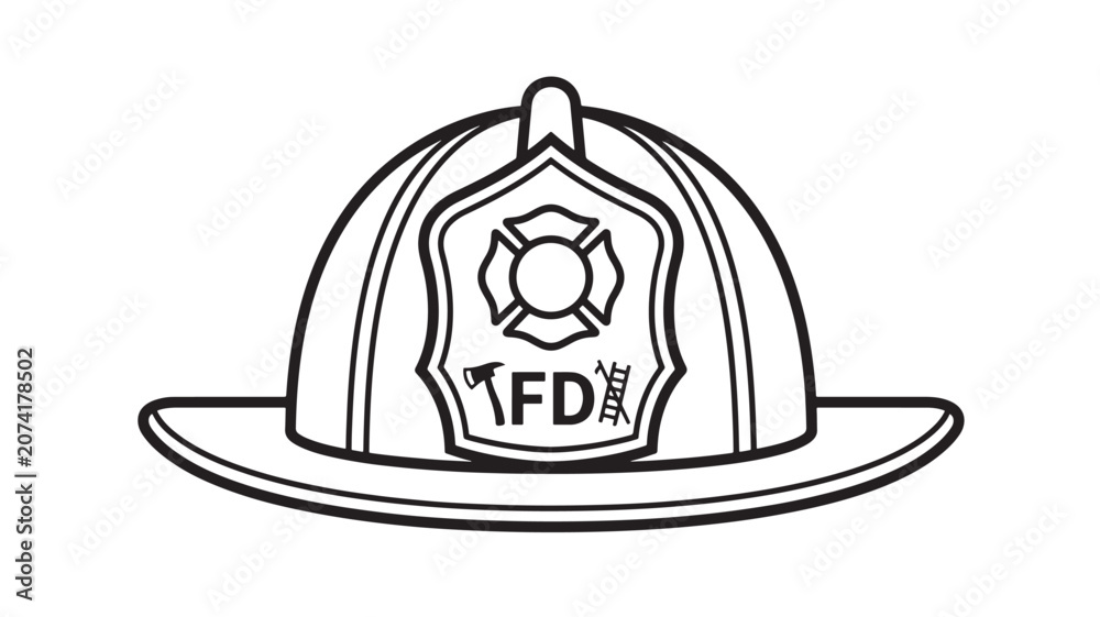 Fototapeta premium Hard Hat Icon with Gear Emblem and Letters Tfd, Black Line Art Design for Safety and Construction Concepts