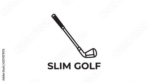 Photos Golf Club Icon for Slim Golf Concept, Minimalist Black Outline and White Backgro