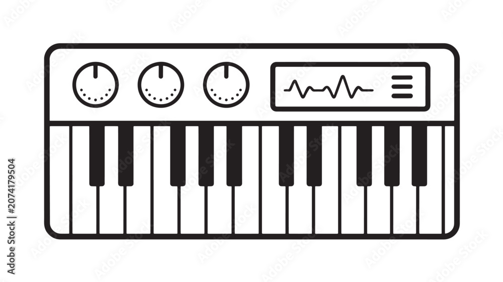 Fototapeta premium Piano Keyboard Icon with Gauge Dials and Waveform Display in Medical Technology Style for Healthcare Monitoring Concept Design